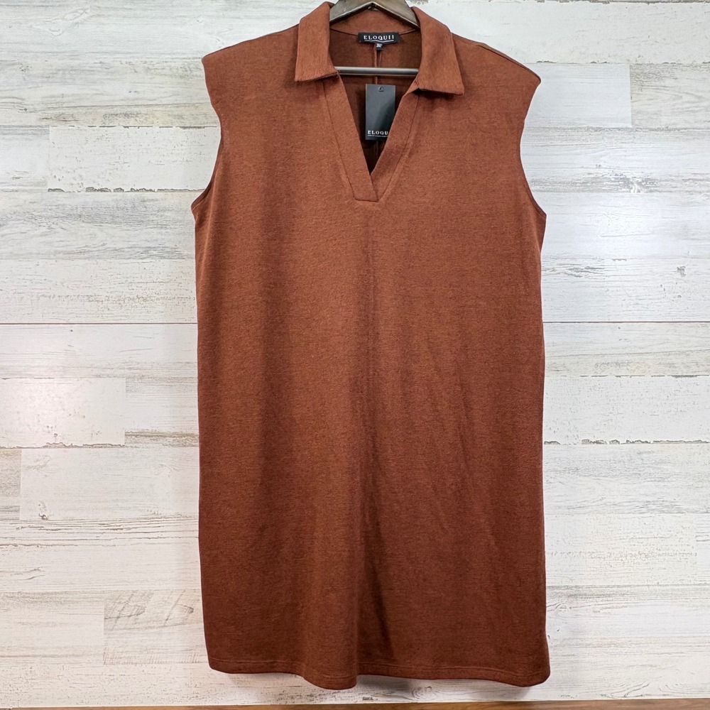 Eloquii Rust Brown Sleeveless Polo V-Neck Knit Sweater‎ Dress Size 18/20 NWT